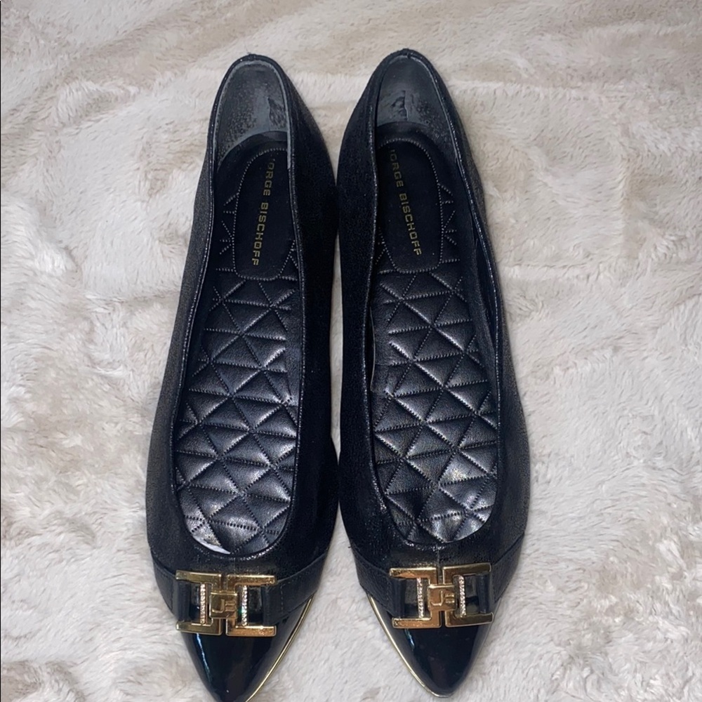 Black and Gold Ballet Flats with Pointed Toe - Picture 4 of 9